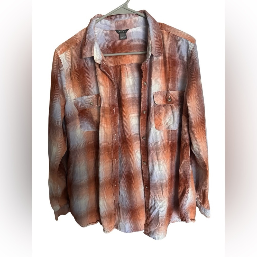 Eddie Bauer Women's Plaid Shirt - Red and White